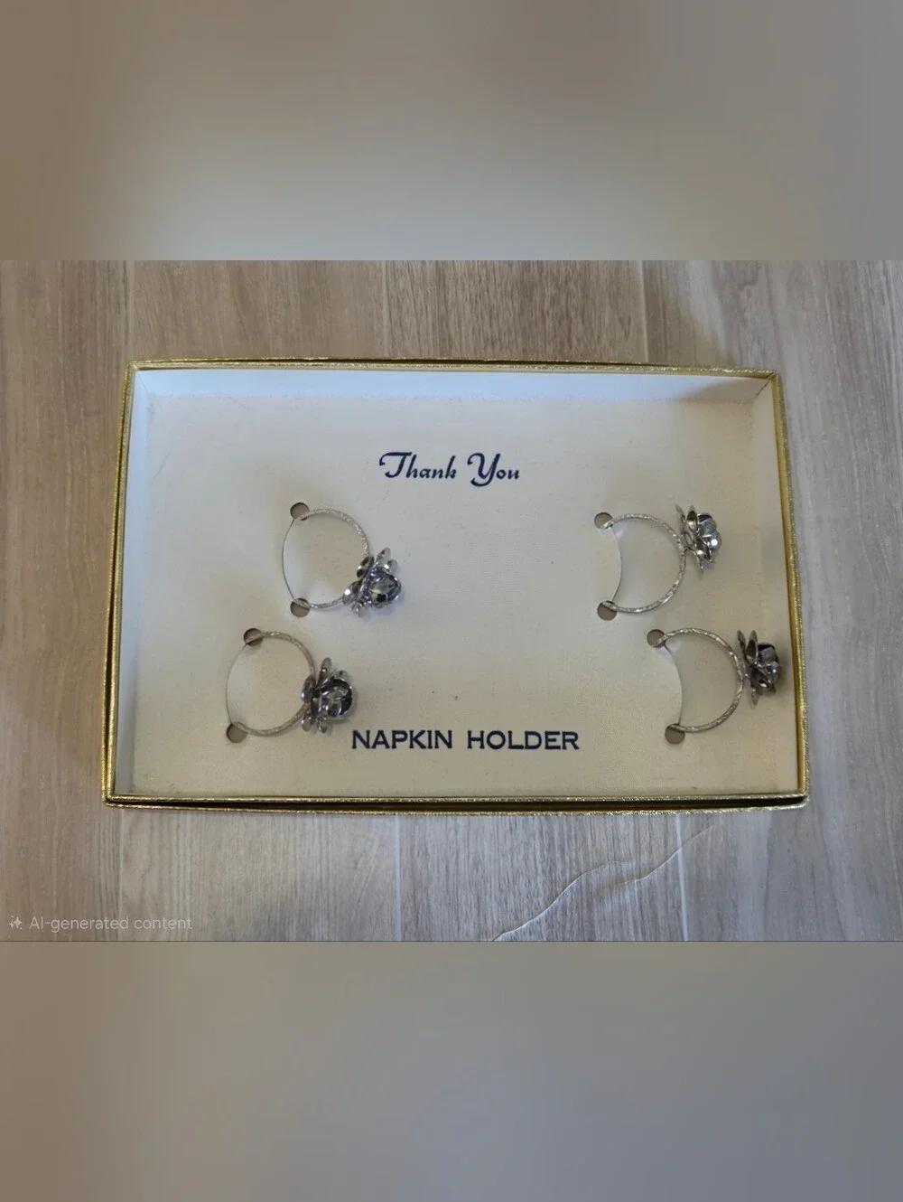 Vintage Silver Tone 3D Rose Napkin Rings Set of 4 in Original Gift Box